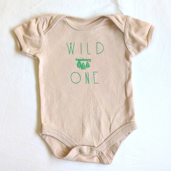 rene rofe wild one beige cotton short sleeve bodysuit 0-3 months baby unisex - Picture 2 of 6